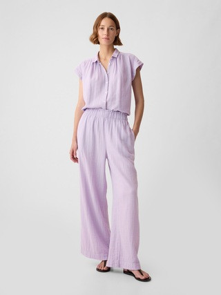 Mid Rise Crinkle Gauze Wide-Leg Pants | Gap (US)
