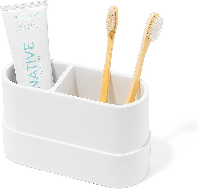 Yew Design - Matte White Large Toothbrush Holder for Bathroom - Large 2 Compartment Holder for To... | Amazon (US)