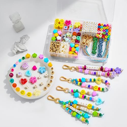 MINIMISSMIANYC 421PCS Beaded Keychain Making Kit for Women,Acrylic Heart Star Flower Letter Alphabet Bag Beads DIY Key Chain Charm Supplies Crafts Accessoriess Jewerly Making Kit for Kids Girls Boys | Amazon (US)