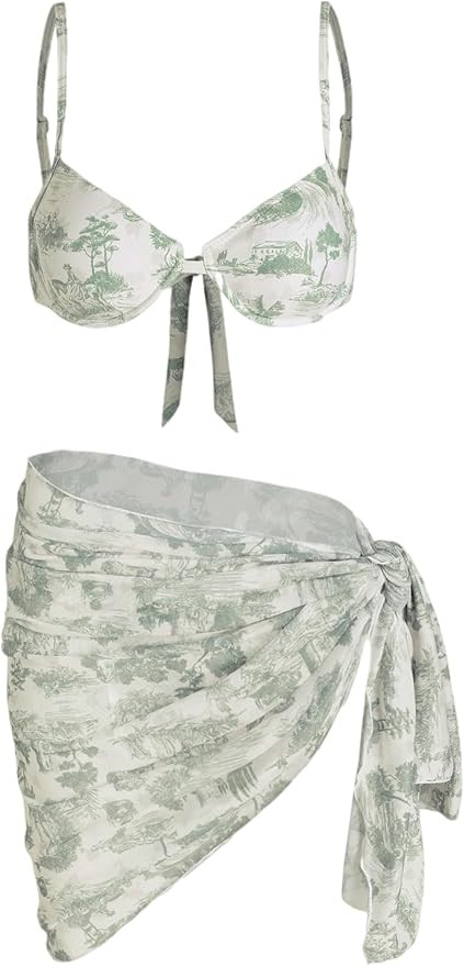 CIDER Floral Print Underwire Bikini with Sarong | Amazon (US)