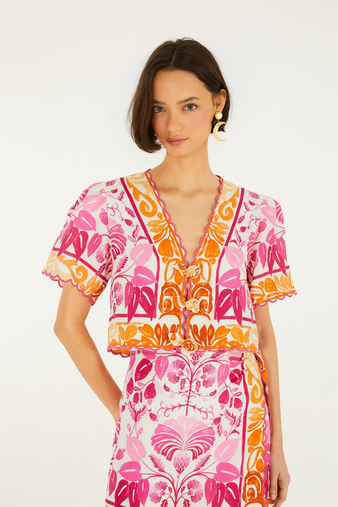 Off-White Santorini Short Sleeve Euroflax Premium Linen Top, SANTORINI OFF-WHITE / XXS | FarmRio (US)