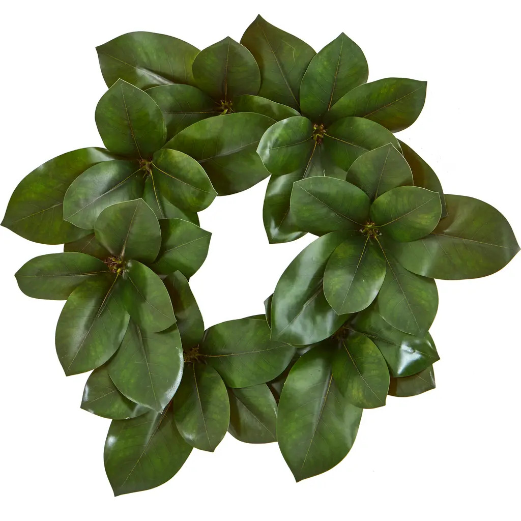 NEARLY NATURAL 22-in Magnolia Leaf Artificial Wreath in Green at Nordstrom | Nordstrom