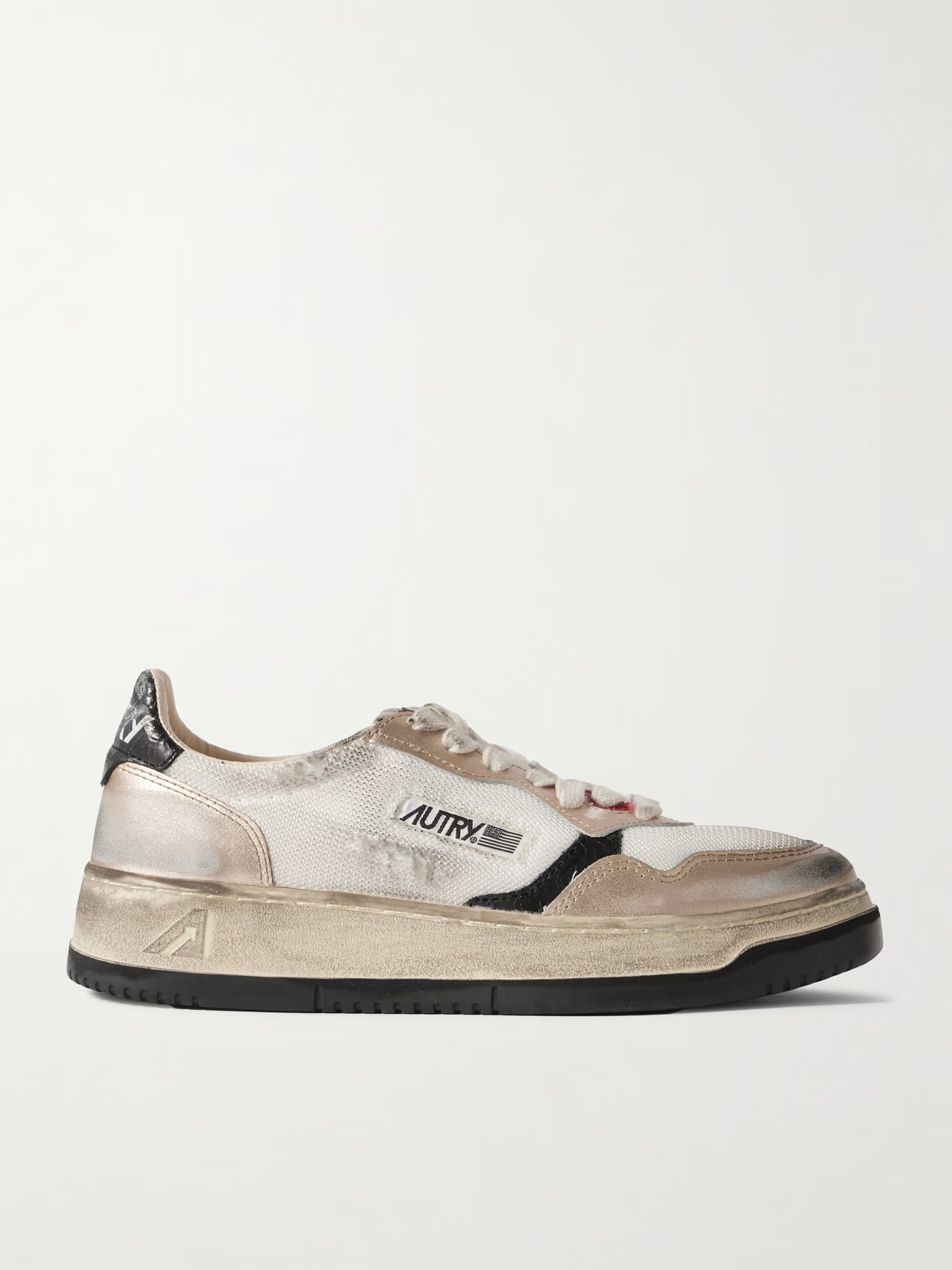 Autry - Super Vintage Distressed Metallic Leather And Mesh Sneakers - Brown | NET-A-PORTER (US)
