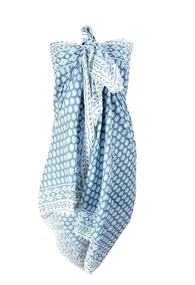 100% Cotton Block Print Sarong - Women's Swimsuit Wrap Cover-Up, Long Beachwear & Resort Apparel | Amazon (US)