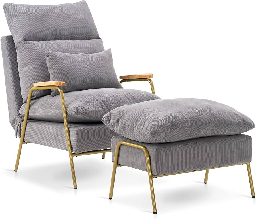 MCombo Accent Recliner with Ottoman, Fabric Arm Club Chair with Metal Legs, Adjustable Backrest a... | Amazon (US)