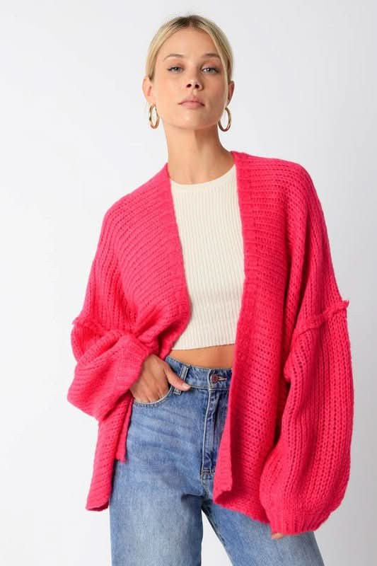 Lucie Open Front Pink Cardigan M/L | Boho Pink