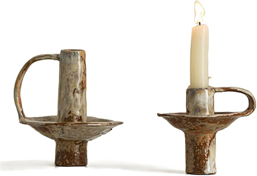 Taper Candle Holders Antique Brass Candlestick Holders Rustic Ceramics Artistic Candle Holder wit... | Amazon (US)