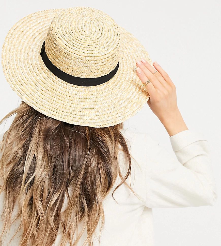South Beach Exclusive straw boater hat with black ribbon-Neutral | ASOS (Global)