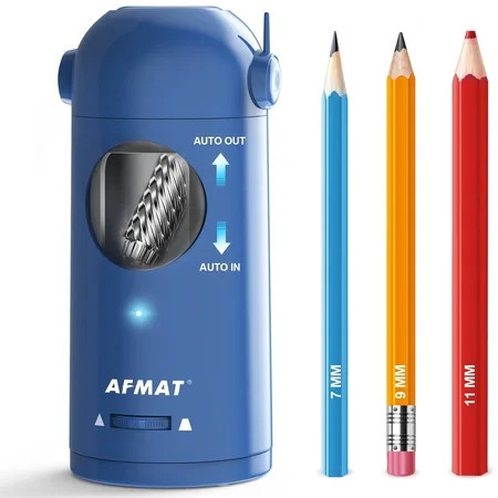 AFMAT Electric Pencil Sharpener, Fully Automatic Pencil Sharpener for Colored Pencils 7-11.5mm, Auto in & Out, Rechargeable Hands-Free Pencil Sharpener for Large Pencils, Blue | Walmart (US)