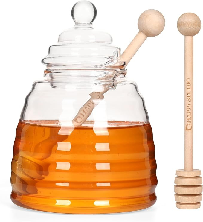 13.5 Oz Honey Pot with Dipper - Glass Honey Jar and Dipper Set - Honey Jars with Dipper - Honey C... | Amazon (US)