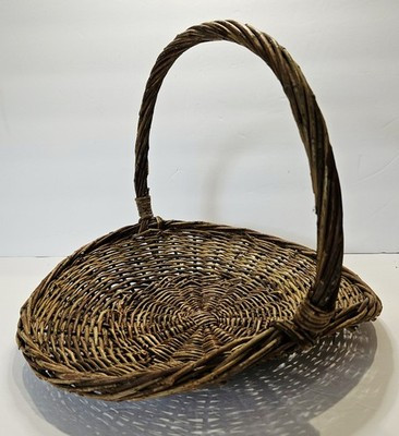Vintage Woven Wicker Flower Basket Round Oval Handle Rustic Boho 12" x 11" | eBay US