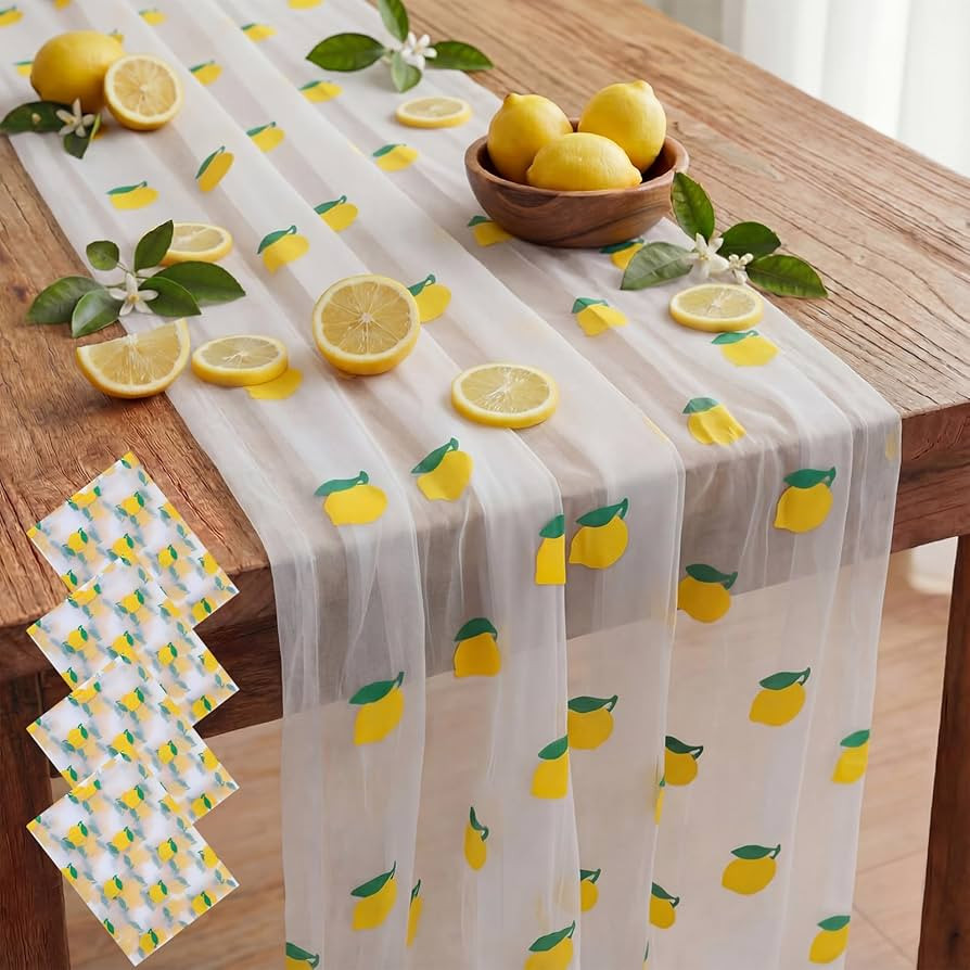 4 Pcs Lemon Tulle Table Runner 29 x70 inch Lemon Lace Table Runner Lemonade Stand Decorations for... | Amazon (US)
