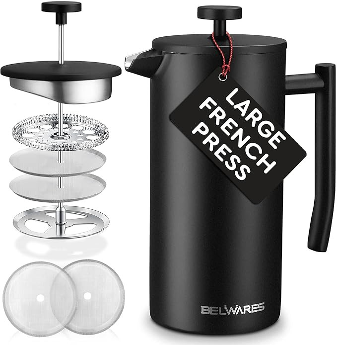 Belwares French Press Coffee Maker 50 OZ - Large Insulated Stainless Steel 304 Coffee Press with ... | Amazon (US)