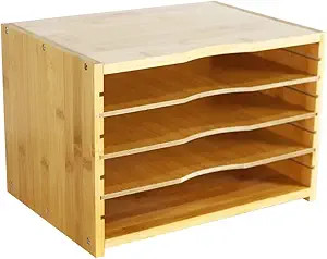 WKWKER File Organizer with 3 Adjustable Shelves Bamboo Document Letter Tray Paper File Sorter for... | Amazon (US)