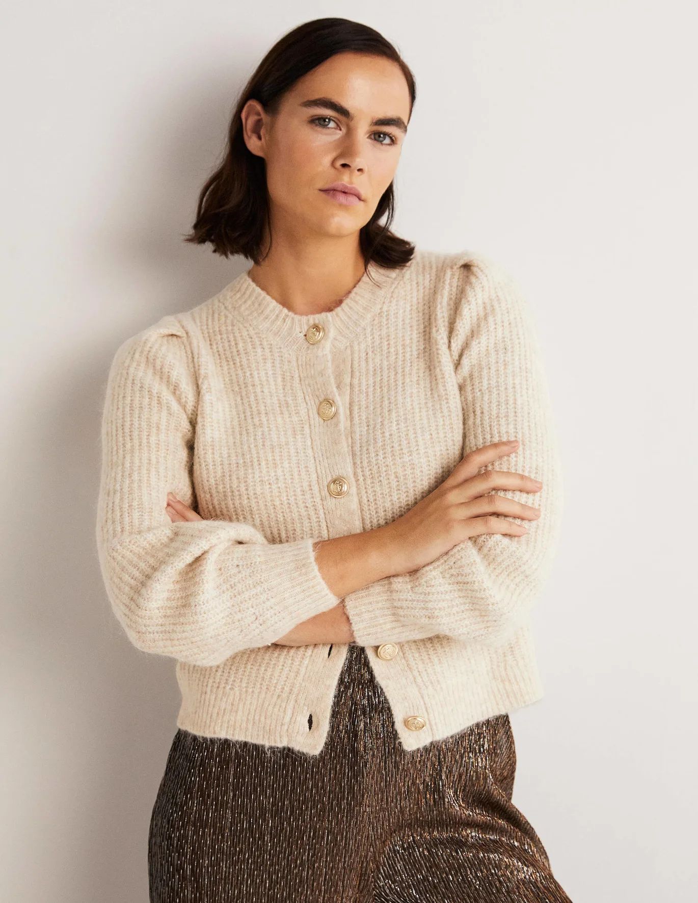 Ribbed Gold Button Cardigan | Boden (US)