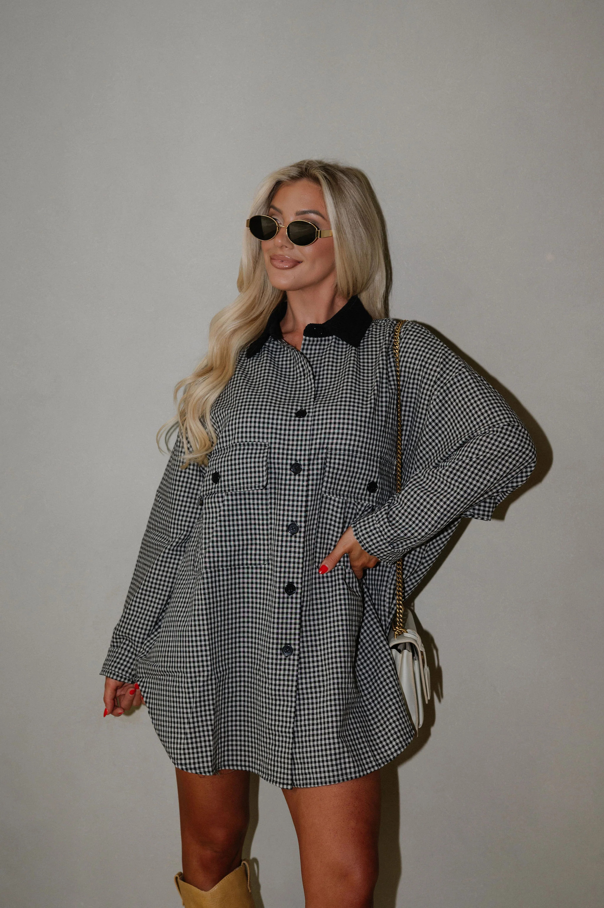 Sully Checkered Button Down-Black/Light Taupe | These Three