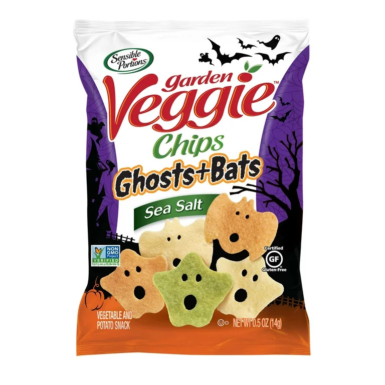 Sensible Portions Gluten-Free Ghosts & Bats Sea Salt Garden Veggie Snack Chips, 0.5 oz, 12 Count | Walmart (US)