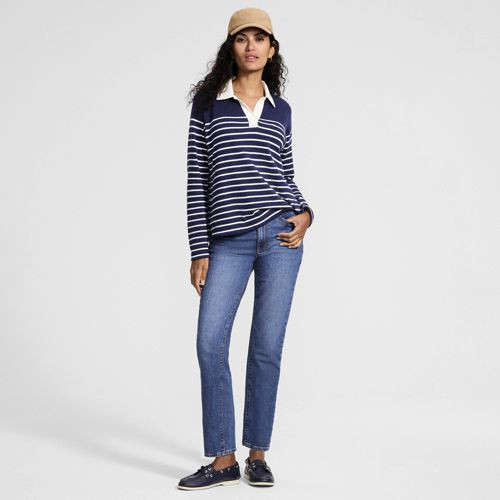Women's Soft Denim High Rise Straight Leg Ankle Jeans - Lands' End - Blue - 4 | Lands' End (US)