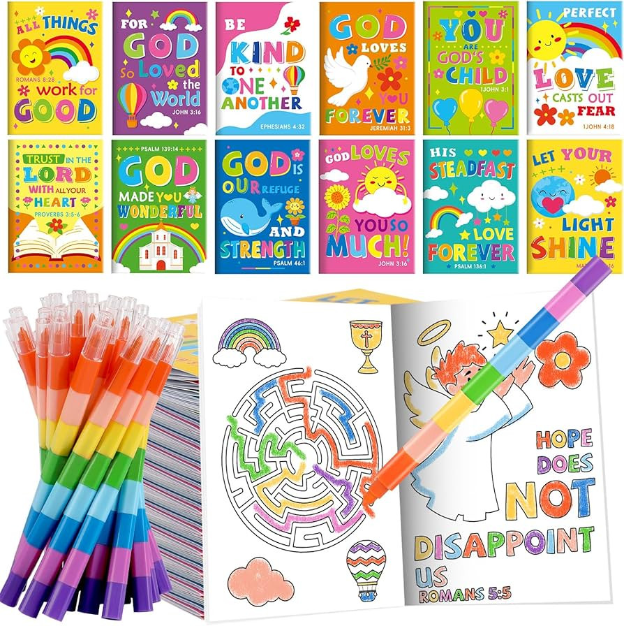 BenLouis 12 Bible Verses Mini Coloring Books Kids with 12 Stacking Crayons Christian Party Favors... | Amazon (US)