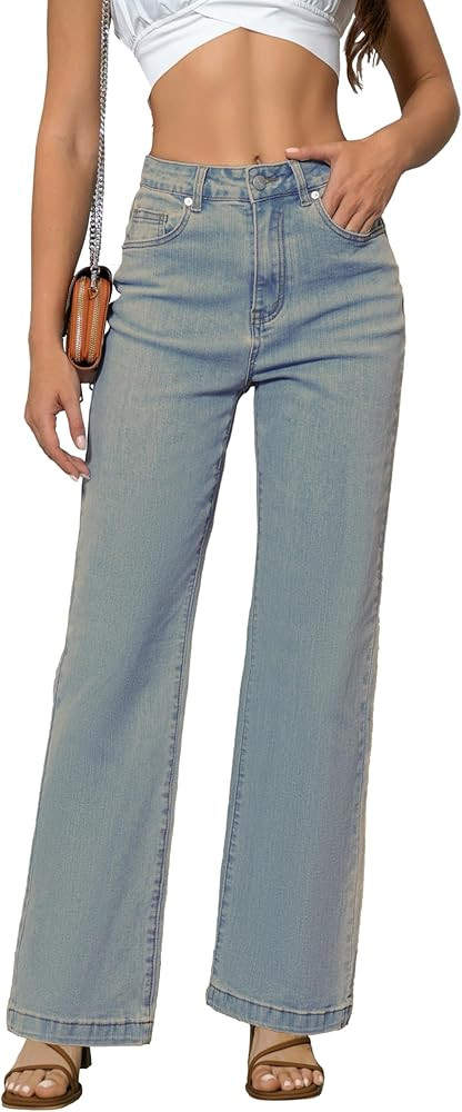 Womens Jeans Mid Waisted Straight Leg Loose Stretchy Lightweight Tummy Control Trendy Jeans for W... | Amazon (US)