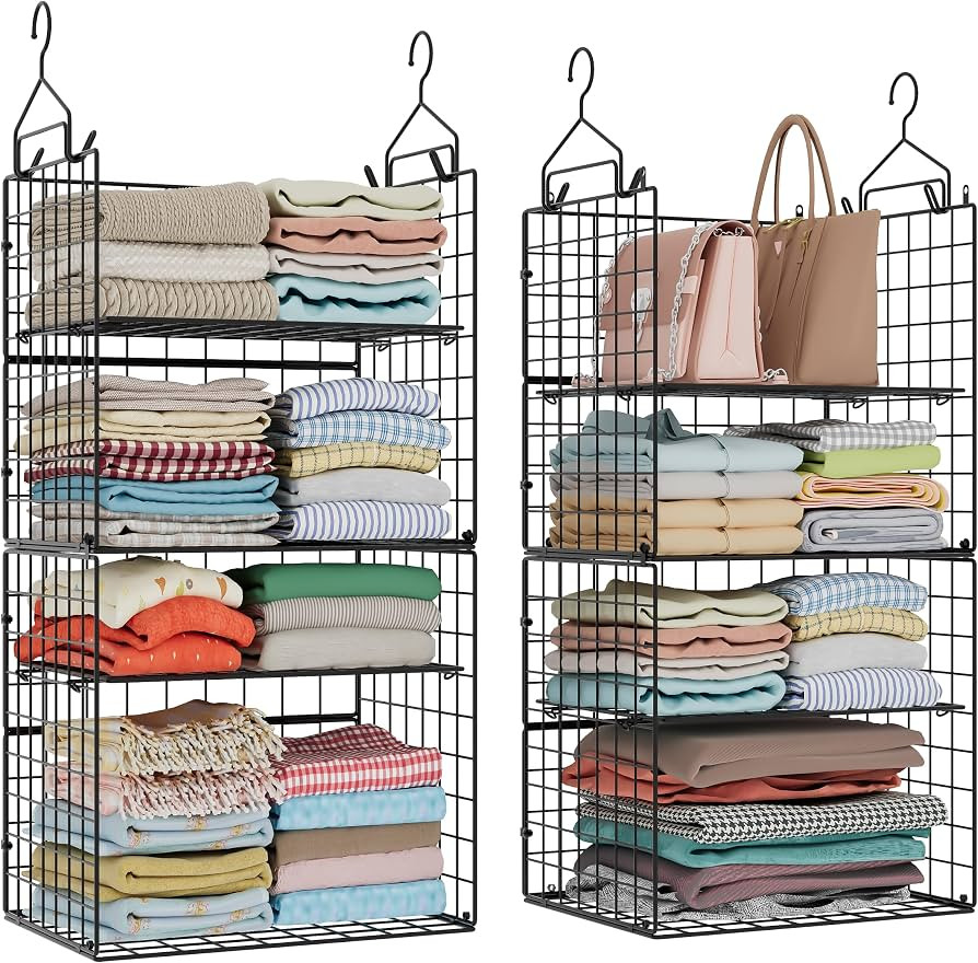 8 Tier Widened Hanging Closet Organizer and Storage Shelves, Metal & Foldable Hanging Clothing Or... | Amazon (US)