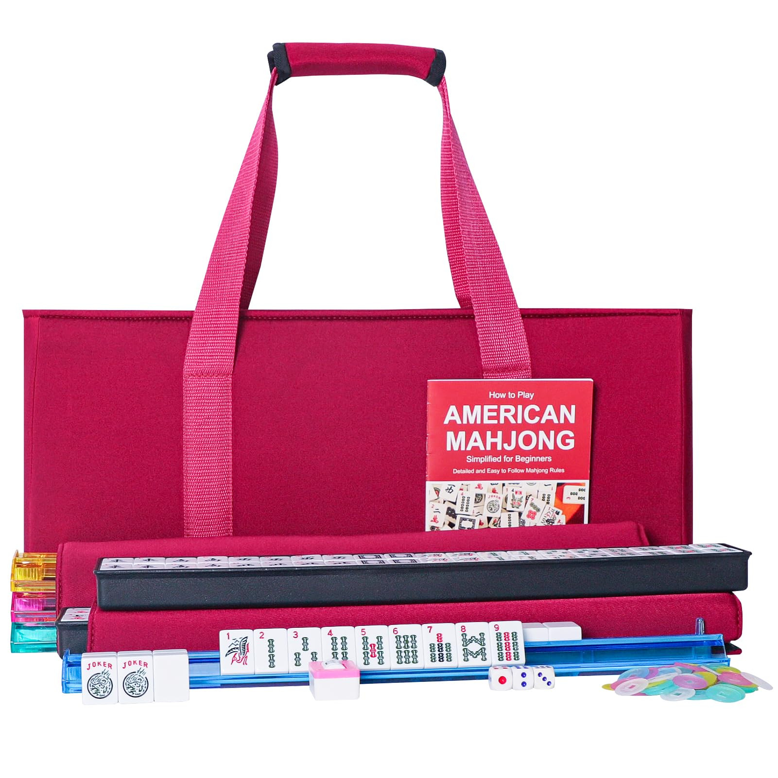 ZGME American Mahjong Set,166 White Tiles with Red Bag and Accessories,4 All-in-One Mahjong Racks... | Amazon (US)