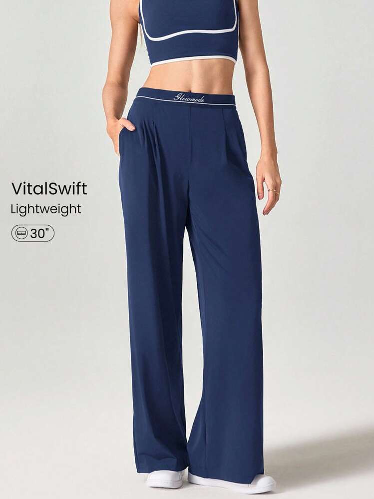 GLOWMODE Quick-Dry Jacquard Elastic Waist Wide Leg Pants With Side Pockets Daily Casual Wear Fall Winter | SHEIN