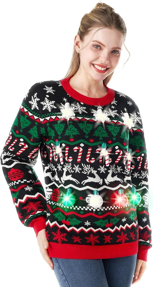 Giggling Getup Ugly Christmas Sweaters for Women, Light Up Christmas Sweater, Reindeer Ugly Chris... | Amazon (US)