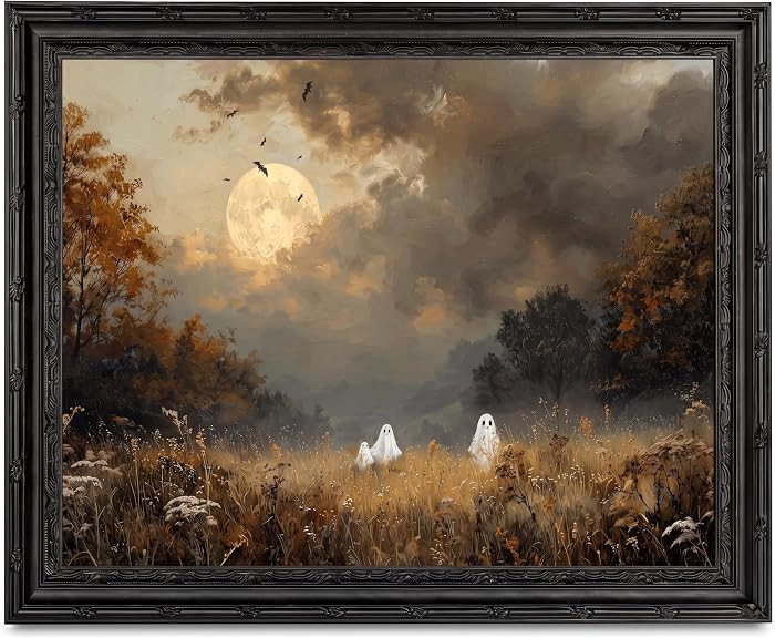 KYSNGMT Vintage Halloween Ghost Wall Art Moody Autumn Landscape Painting | Amazon (US)