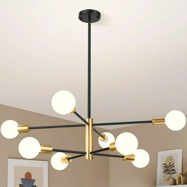 Antoten 8-Light 2-Tier Modern Sputnik Mid-Century Black Gold Electric Round Globe Chandelier | Walmart (US)