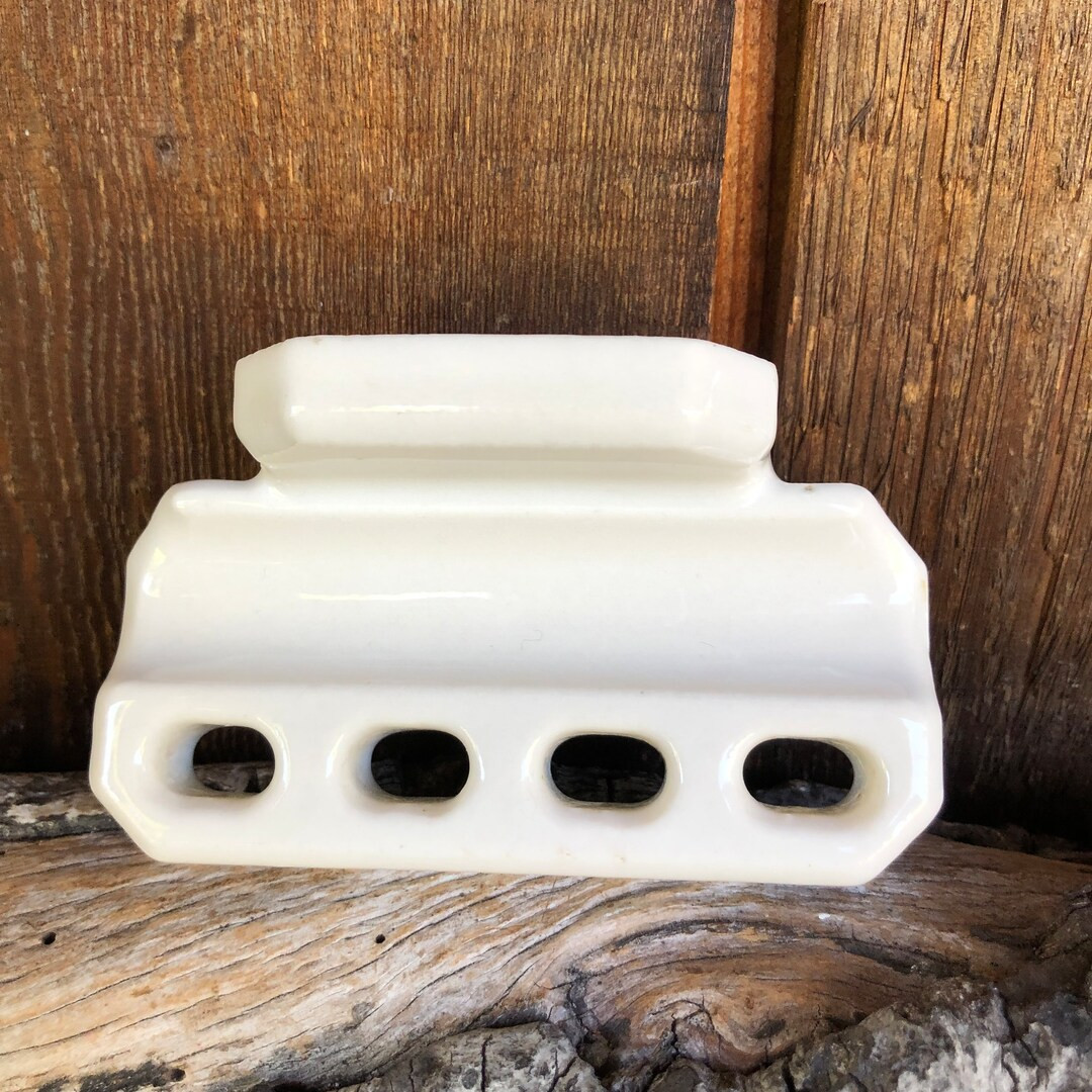 Vintage Porcelain Wall Mount Bathroom Toothbrush / Tube Holder - Old School | Etsy (US)