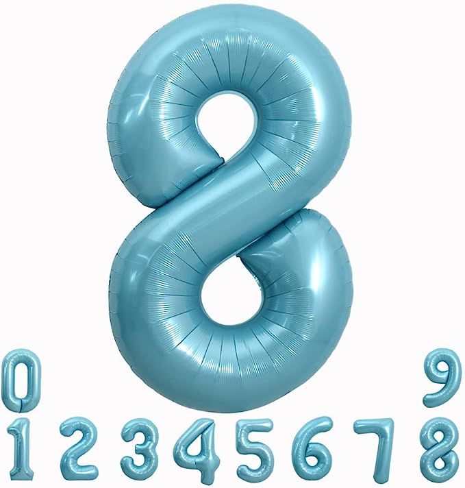 40 Inch Light Blue Large Macaron Numbers Balloons 0-9, Number 8 Digit 8 Helium Balloons, Foil Myl... | Amazon (US)