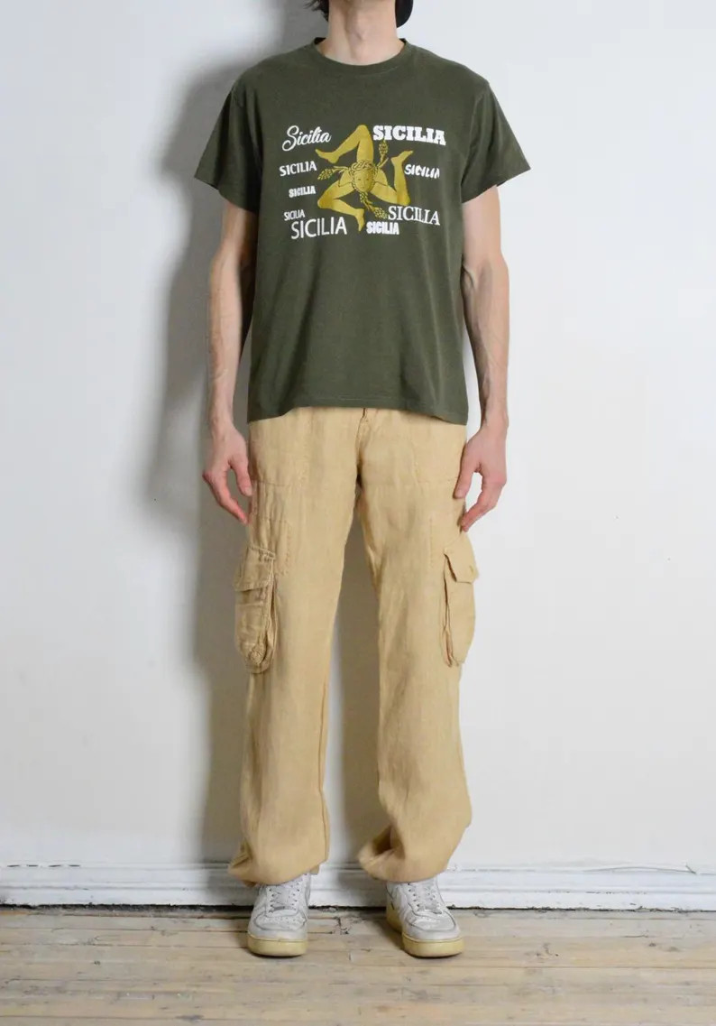 Vintage 90s Khaki Green Gold Graphic Sicily Italy Tshirt Mens Sicilia Tee Size L - Etsy | Etsy (Global)