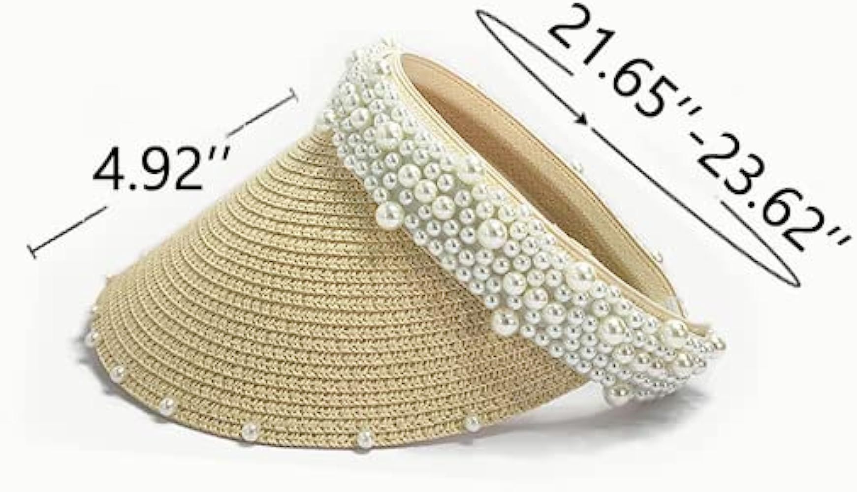 Women's Visor Beach Hat Packable Straw Hat Summer Straw Sun Hat with Decoration Pearl | Amazon (US)