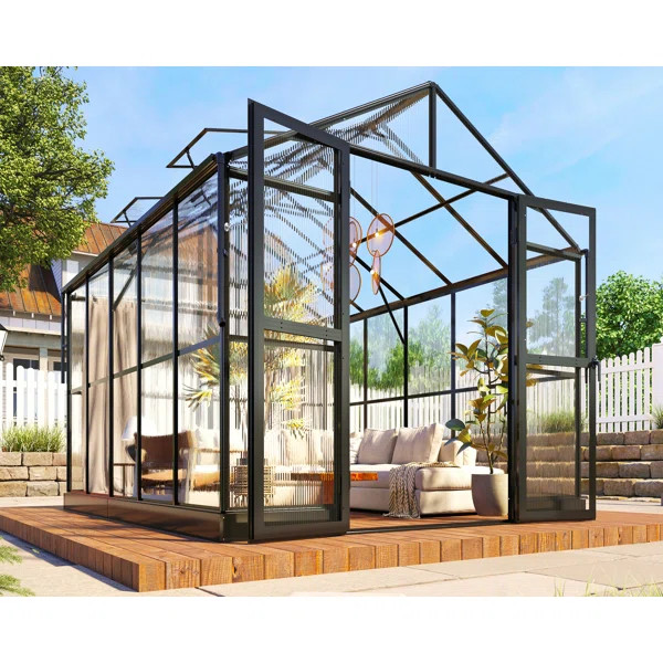 AMERLIFE Greenhouse - Outdoor Aluminum Polycarbonate Greenhouse With Ventilation And Rain Gutter,... | Wayfair North America