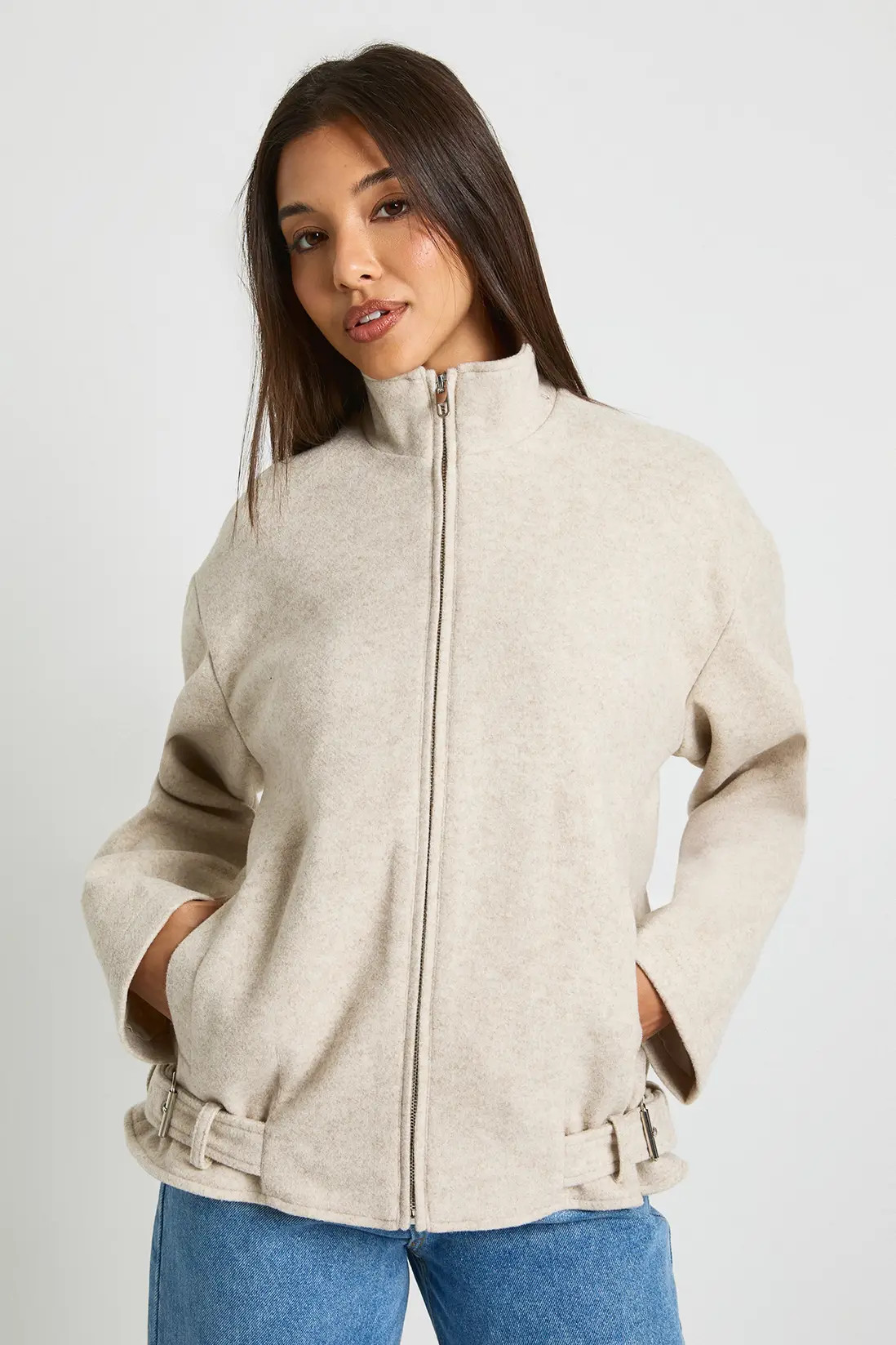 Wool Look Buckle Detail Jacket | Boohoo.com (UK & IE)