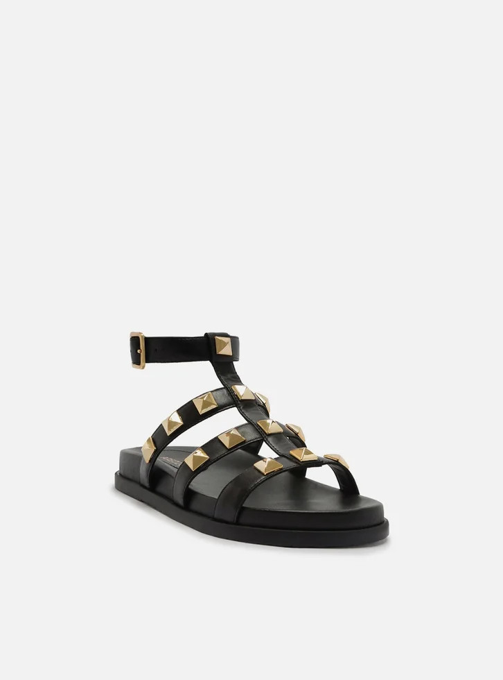 Sandália Papete Preta Arezzo Couro Tachas | ZZ Mall (BR)