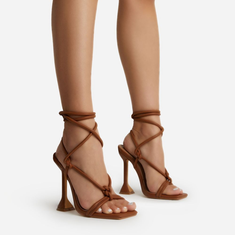 Fiat Lace Up Square Toe Sculptured Heel In Tan Brown Faux Leather | EGO (UK)