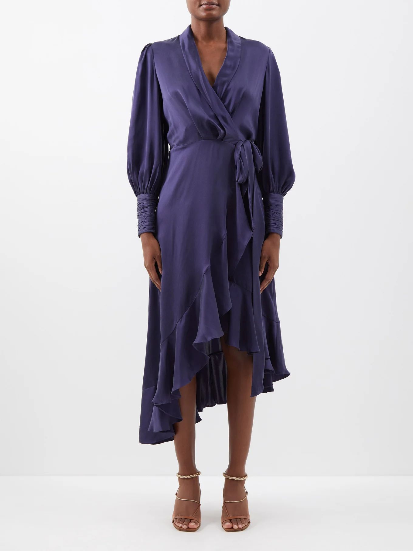 Ruffled asymmetric silk-satin wrap dress | Matches (US)