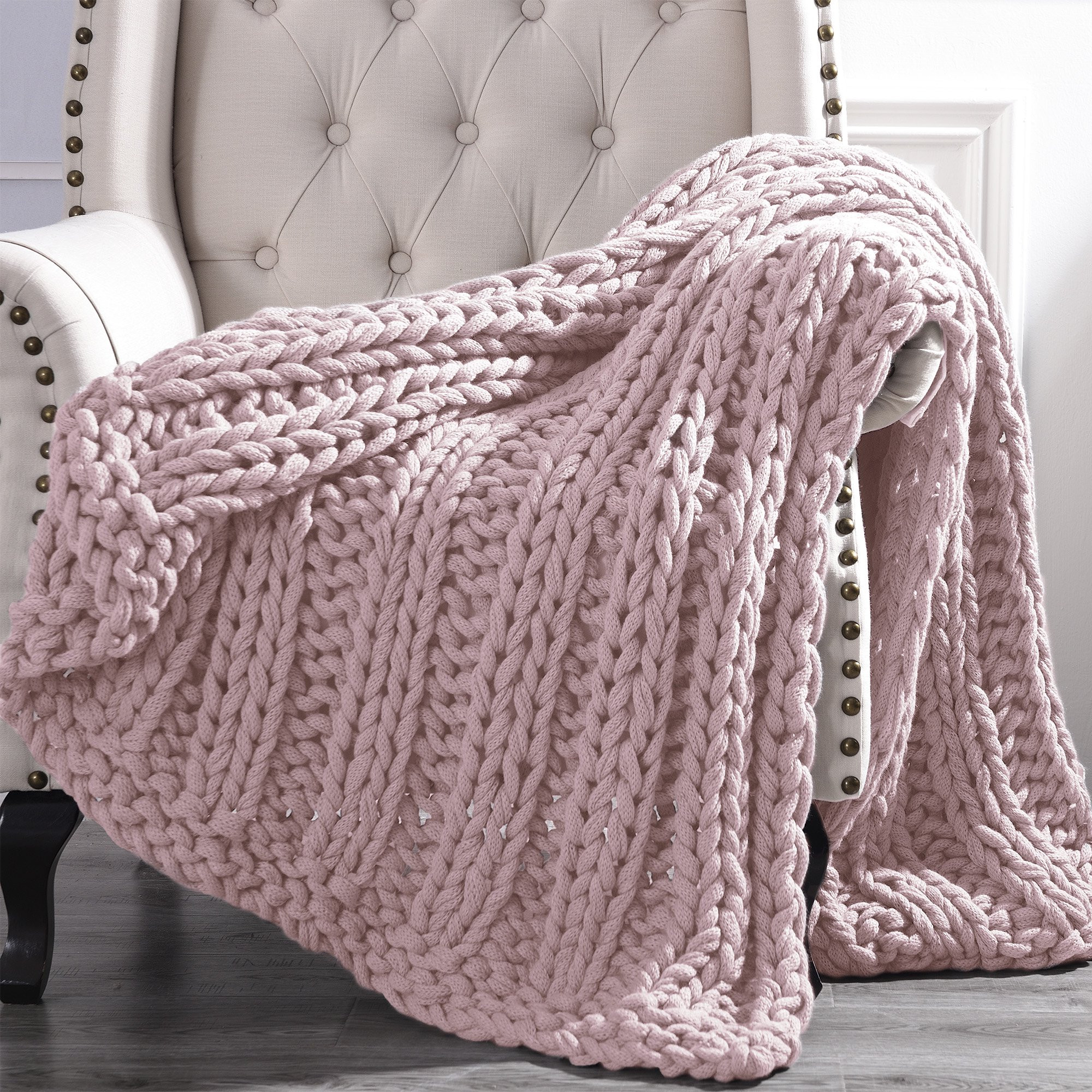 Cottage Lane Chunky Knit Acrylic Throw Blanket, 50" x 60", Rose - Walmart.com | Walmart (US)