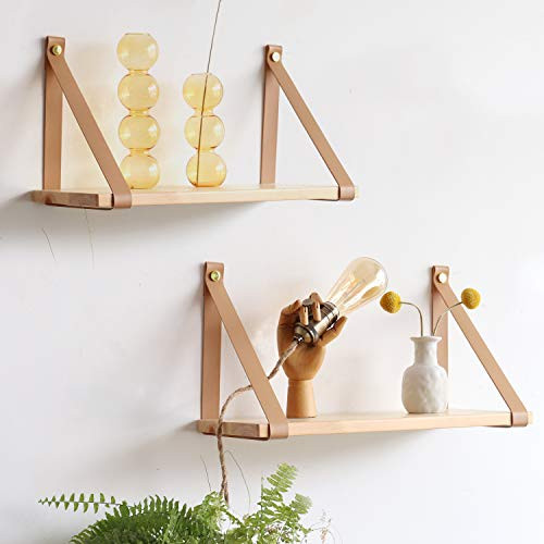 FRIADE PU Leather Strap Shelves,Wall Floating Shelf, Storage Rack for Kitchen,Living Room,Bedroom,Study,Set of 2 | Amazon (US)