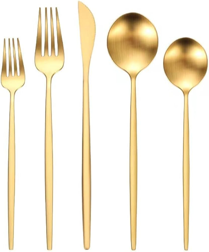 Matte Gold Silverware Set, 20 Piece Gold Flatware Set for 4, Food-Grade Stainless Steel Gold Cutl... | Amazon (US)