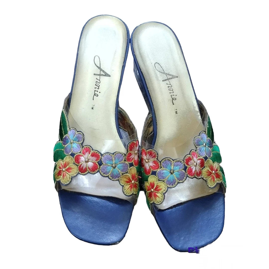 Vintage 1990's Annie lucite kitten heel open toe floral sandal / size 6.5 | Etsy (US)