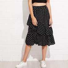 Tiered Layer Polka Dot Midi Skirt | SHEIN