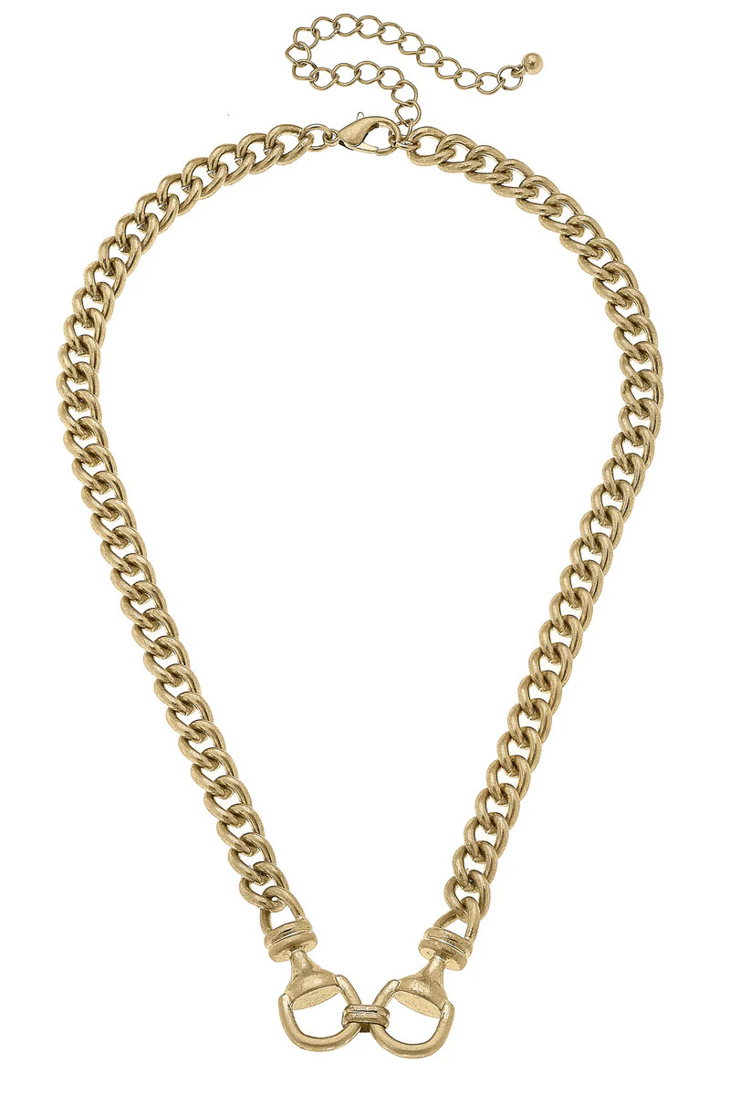 Jacklynn Linked Horsebit Necklace in Shiny Gold | CANVAS
