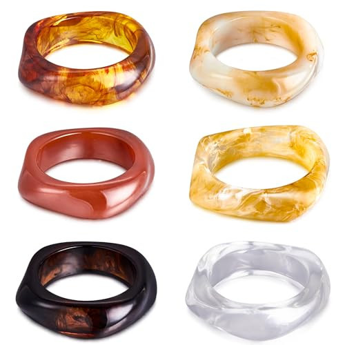 MEDOJO 6 Pcs Colorful Square Acrylic Resin Bangle Bracelet Wide Geometric Irregular Geometric Wristbands Cuff Bangle Bracelet for Women | Amazon (US)