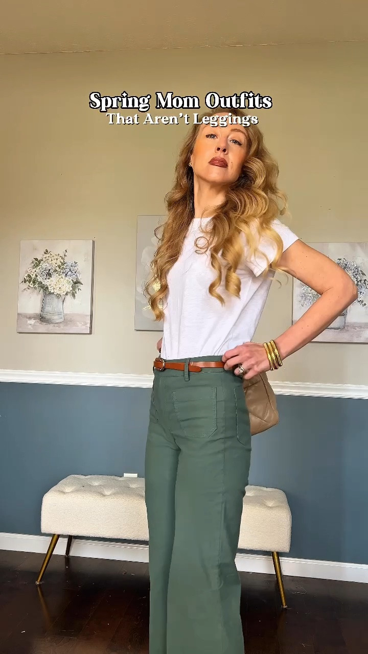 Day 1- easy casual outfits that aren’t leggings. 
So many of you commented that finding easy casual outfits is hard! 
I love jcrew factory for easy casual pieces like this! The prices are good(& there is usually always a sale) and the pieces are classic. The green pants are so comfortable and chic! Wearing 25 classic. They also come in tall & petite. The sandals are also jcrew factory. 

Tee is z supply and is my fave basic white tee. Belt is Anthro and is my most used belt. XS. 

Use code KATESAVE30 on the Jean jacket. 

Bag is borrowed from @vivrelle. Use code KATEKAERICHER to skip to the top of the waitlist. 

#LTKOver40 #LTKFindsUnder50 #LTKFindsUnder100