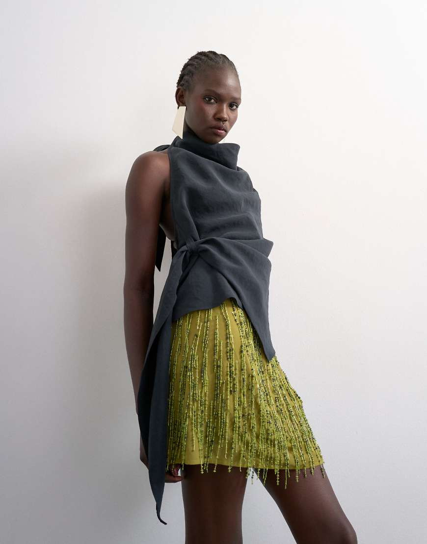 Topshop heavy beaded mini skirt in green | ASOS (Global)