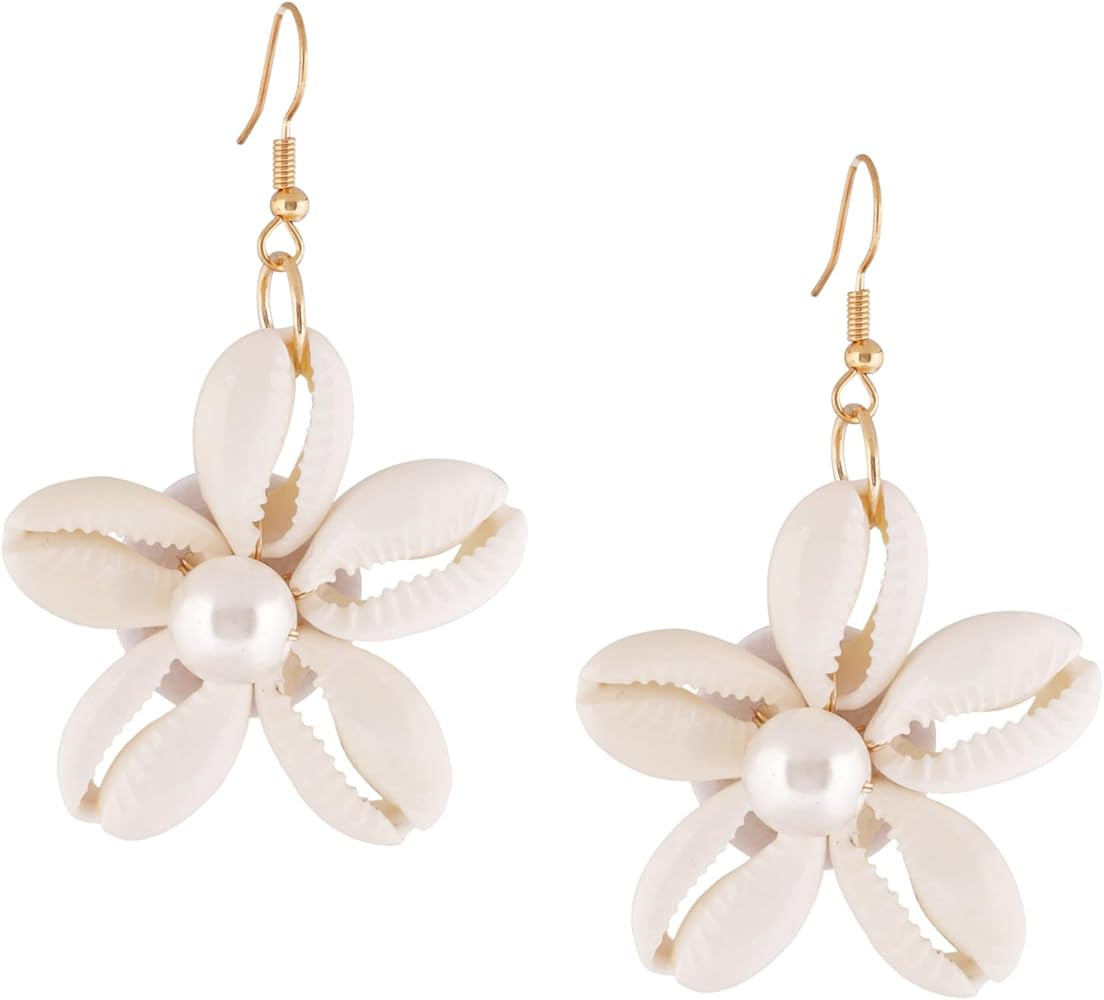 MINACHI Boho Summer Beach Faux Pearl Seashell Shell Flower Shape Dangle Drop Earrings, Vintage Bo... | Amazon (US)