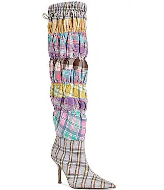 Azalea Wang Elodie Mixed Plaid Stretch Over The Knee Boots -  8 | Dillard's